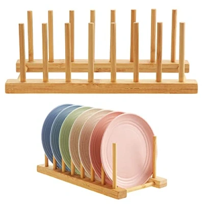 Afbeelding van HonGien 2 stuks afdruiprek voor houten servies, houder borden, bamboe afdruiprek, kommen, kopjes, snijplank, cd boeken
