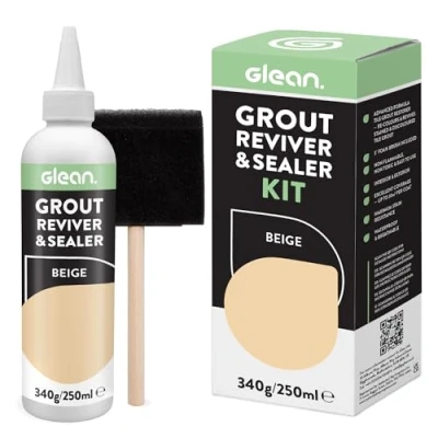 Afbeelding van GLEAN Rénovateur et scellant de joints Beige 340g Restauration, réparation, renouvellement du joint carrelage Comprend une pinceau en mousse résistant aux taches