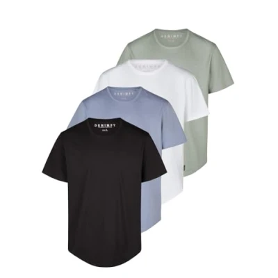 Afbeelding van DENIMFY DFPaco Set van 4 T shirts voor heren, lange pasvorm, 100% katoen, regular fit, ronde hals, korte mouwen, zwart, wit, blauw, grijs, groen, maten S, M, L, XL, XXL, 3XL, 4XL, 5XL, stuks., L