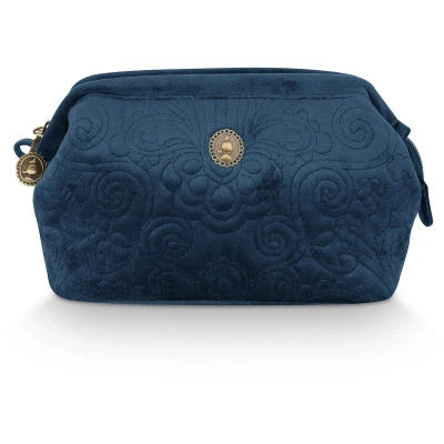 Afbeelding van Pip Studio Make up Tasje Velvet Quiltey Days Toilettas Etui met Bloemenprint Blauw 19x12x8.5cm