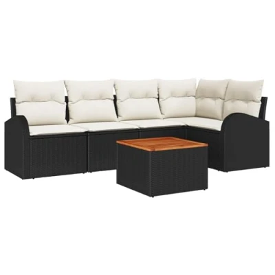 Afbeelding van vidaXL 6 delige Tuin Sofa Set met Kussens Zwart Poly Rattan Acacia