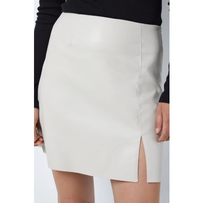Afbeelding van Noisy May Nmclara Penny PU HW SLIT Skirt Kokerrok, Dames, Maat: XS, Moonbeam