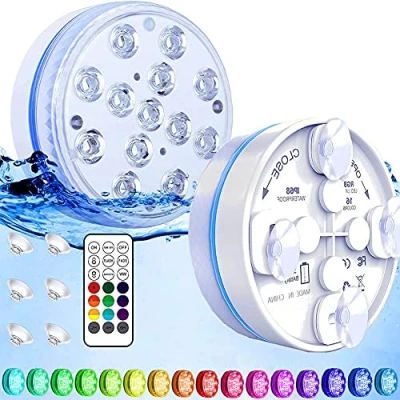 Afbeelding van Joycome Set van 2 onderdompelbare zwembadverlichting met 13 RGB leds afstandsbediening, magneet, zwembadlampen IP68 waterdicht, voor vaas, vijver, spa, badkuip, aquarium