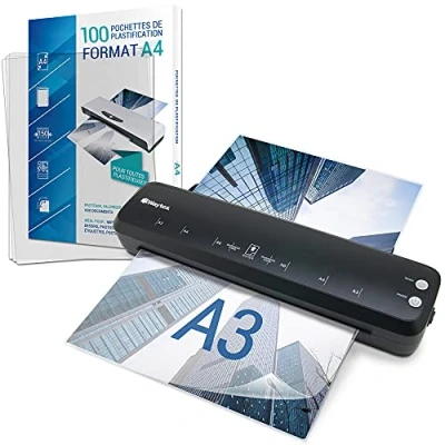 Image de Plastifieuse A3 A4 A5 A6 A7 Pro Rapide à chaud froid jusqu’à 2x150 microns Pack avec 100 Pochettes