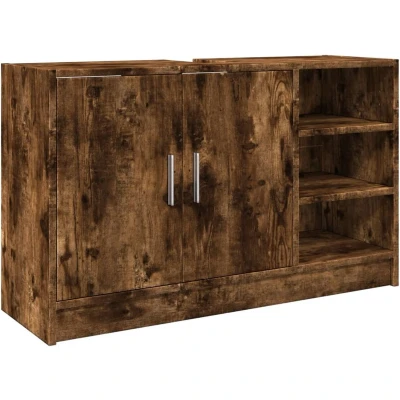 Afbeelding van Wastafelkast 90x29x55 cm bewerkt hout gerookt eikenkleurig