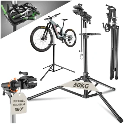 Afbeelding van tectake® fiets reparatiestandaard Tristan Snelsluitingen Klemkop 360 Draaibaar In hoogte verstelbaar Max. 50kg. Montagestandaard Geschikt voor e bikes electrische 404920