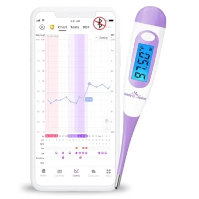 Afbeelding van Easy@Home basale ovulatie thermometer orale symptothermie: met twee decimalen, eisprong en cyclus, Premom app, Frans lcd display achtergrondverlichting