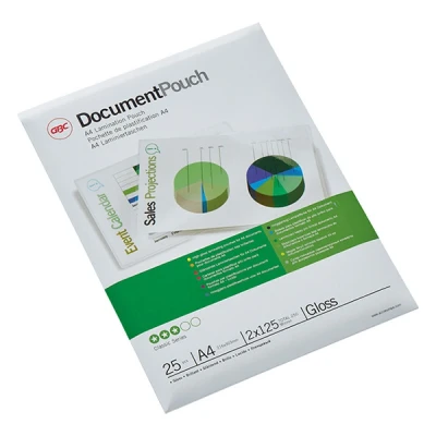 Image de GBC Lam Pouch 250 microns pack de 25 brillant 216 x 303 mm pochettes plastifiées pour Fusion 1000L A4, 1100L 3000L A4; Heatseal H65 Inspire A4