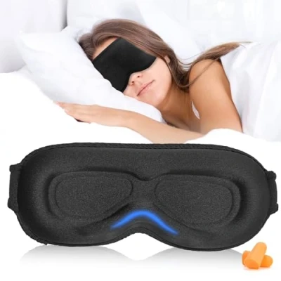 Afbeelding van Grsta Masque de sommeil pour les personnes dormant sur le côté, avec orbites profondes et plaquettes nasales surélevées, 100% bloquant la lumière, cache yeux homme femme, deux bouchons
