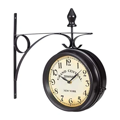 Afbeelding van Relaxdays stationsklok dubbelzijdig vintage wandklok stations klok keukenklok