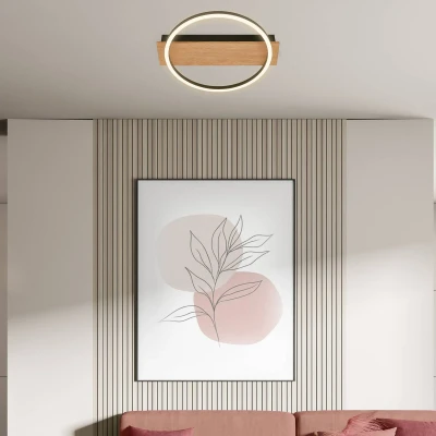 Afbeelding van BRILONER Led plafondlamp met houten decor, lichtkleur warm wit, 13 W, 1400 lm, plafondlamp, woonkamerlamp, slaapkamerlamp, keukenlamp, 34 x 30 6 cm, zwart hout