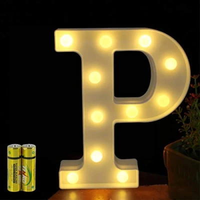 Afbeelding van HONPHIER® Lichtgevende letters, alfabet, lichtlamp, led, decoratie, werkt op batterijen, voor ontvangsten, feest, bruiloft, huis, bar, decoratie (P)
