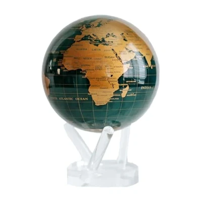 Afbeelding van MOVA Globe Wereldkaart Green and Gold 4,5 inch met basis, draaibare wereldbol zonne energie, uniek cadeau en decoratie voor huis of kantoor mannen, vrouwen, kinderen