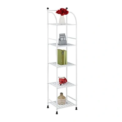 Afbeelding van Relaxdays Staande rek van staal, 145 x 33 28 cm (h b d), keukenrek, badkamerrek, 5 roosterplanken, metalen rek, wit