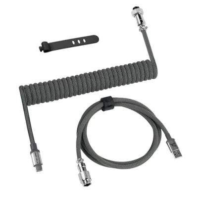 Afbeelding van ATTACK SHARK C01 PRO USB C gevlochten spiraaltoetsenbordkabel voor gaming toetsenbord, type naar A met afneembare luchtvaartaansluiting mechanisch pc/smartphone, grijs