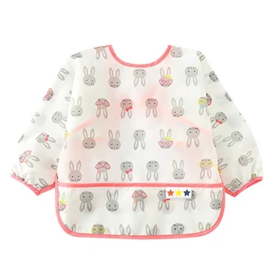 Afbeelding van Happy Cherry Schort voor baby&#039;s, waterdicht, om te eten en schilderen, slabbetje, lange mouwen, motief haas, jongens, meisjes, roze, maat L (2 4 jaar)
