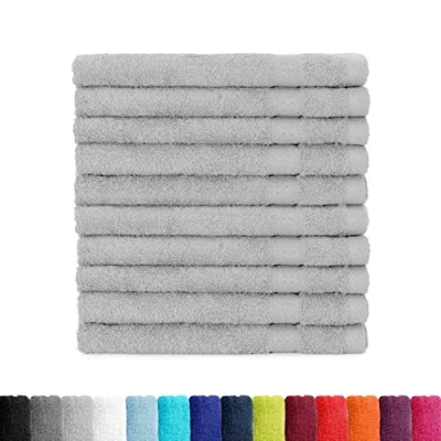 Afbeelding van BaSaTex Set van 10 badstof gastendoekjes, 30 x 50 cm, 100% katoen, gemaakt in groen, kleur: zilver