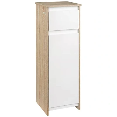 Afbeelding van kleankin Badkamermeubel, opbergkast met 1 lade en kast, 32,6 x 30 90 cm, houtlook wit