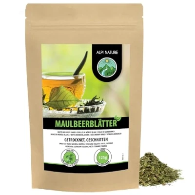Image de Alpi Nature Tisane Feuille de Murier Blanc 125g, Feuilles Mûrier Séchées et Coupées, Thé en Vrac