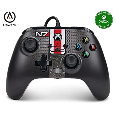 Afbeelding van PowerA Geavanceerde Bedrade Gamecontroller voor Xbox Series XS Mass Effect N7, Gamepad Zwart