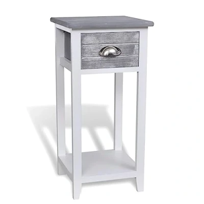 Image de vidaXL Table de chevet avec 1 tiroir Gris et blanc 242038