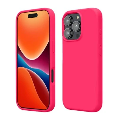 Afbeelding van kwmobile telefoonhoesje geschikt voor Apple iPhone 16 Pro Hoesje met siliconen coating Smartphone case in neon roze