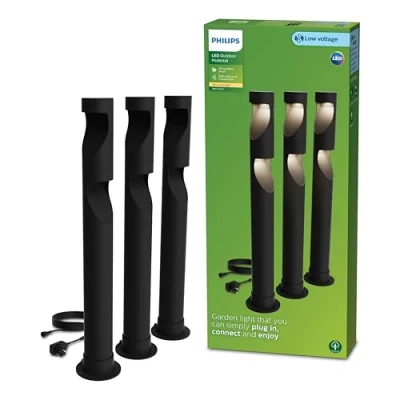 Afbeelding van Philips Desi GardenLink 3 pack Sokkellamp 24V Warm wit licht; 2700K Zwart Tuinpadverlichting