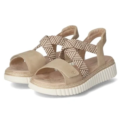 Afbeelding van TOM Tailor Sandalen met plateauzool, Dames, Maat: 36, Sand Imitatieleer/ textiel