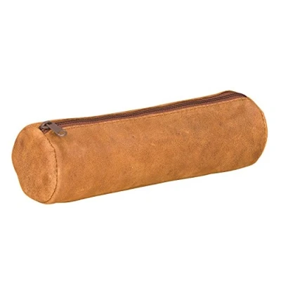 Image de Elba OXFORD Trousse Scolaire Ronde 22x6cm à Fermeture Eclair Cuir Vintage Beige Crème