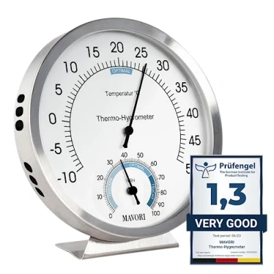 Afbeelding van MAVORI® Analoge thermometer en hygrometer, nauwkeurig weerstation voor het meten van luchtvochtigheid temperatuur, wandthermometer binnen, hygrometer een gezond binnenmilieu