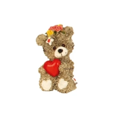 Afbeelding van Beer met hart 6,5 cm Bloemen op hoofd + recht
