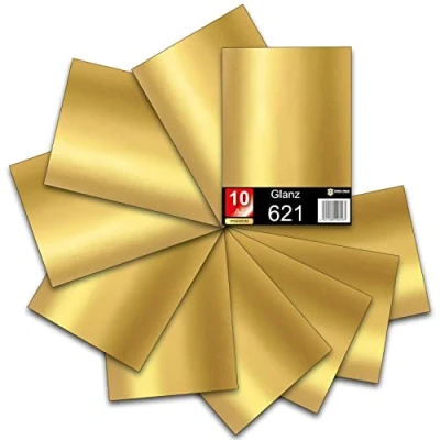 Afbeelding van 10 x DIN A4 vellen 29,7 21 cm 621/631 plotterfolie zelfklevende folie vinyl voor het plotten van knutselfolie, stickers en opschriften (goud glanzend)