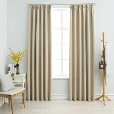 Afbeelding van Gordijnen verduisterend met haken 2 st 140x245 cm beige
