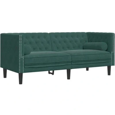 Image de vidaXL Canapé Chesterfield avec traversins 2 places vert foncé velours