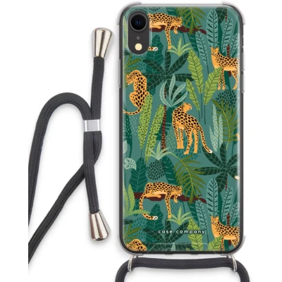 Afbeelding van Case Company® hoesje met Koord geschikt voor iPhone XR Luipaard 2 Telefoonhoesje Zwart Extra Bescherming aan alle Kanten en Over de Schermrand