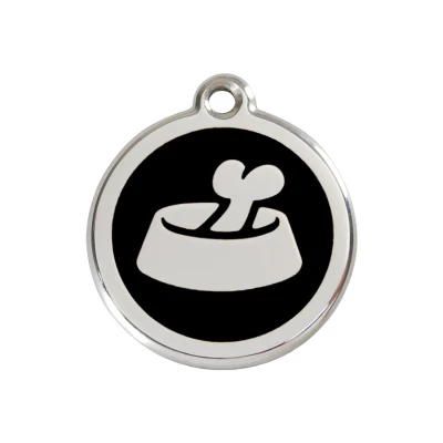 Afbeelding van Bone in Bowl Black roestvrijstalen hondenpenning medium/gemiddeld dia. 3 cm RedDingo