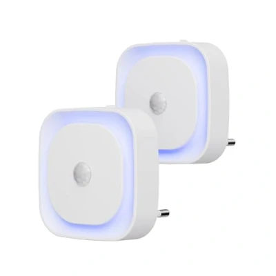 Afbeelding van YUNLEX Set van 2 dimbare nachtlampjes met bewegingsmelder, indirect licht, automatisch stopcontact voor baby, kinderkamer, slaapkamer, hal, trap (blauw)
