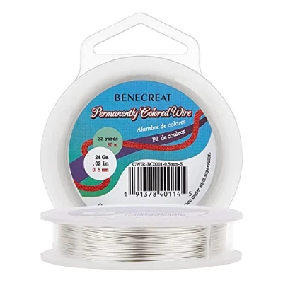 Afbeelding van BENECREAT Aanslagbestendige zilverdraad, 24 gauge (0,5 mm), koperdraad voor het maken van sieraden, 30 m