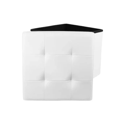 Image de The Home Deco Factory Pouf coffre pliable PU assise capitonnée blanc