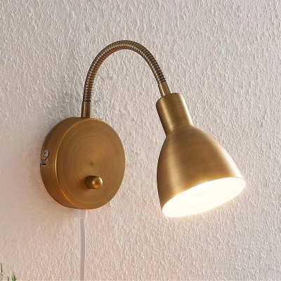 Afbeelding van Lindby wandlamp met dimmer 1licht metaal H: 42 cm E14 oud messing