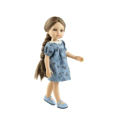 Afbeelding van Paola Reina Amigas Laura babypop blank meisje met bruin haar in een vlecht en bruine ogen 32cm
