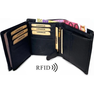 Afbeelding van Lundholm leren heren portemonnee met RFID anti skim Zwart