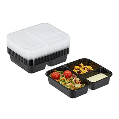 Afbeelding van Relaxdays meal prep bakjes 10 stuks 3 vakken herbruikbare lunchbox vershoudbakjes