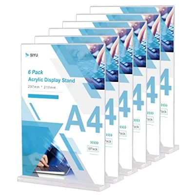 Afbeelding van Set van 6 A4 T vormige tafelstandaard displaystandaard acryl menuhouder plexi voor restaurant, hotel, tentoonstelling, kantoor, school