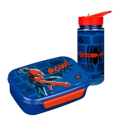 Image de Scooli Coffret cadeau Spider Man Pour enfant Ensemble composé d&#039;une boîte à sandwich et gourde Idéal l&#039;école ou la maternelle les enfants partir de 4 ans En plastique