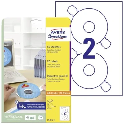 Afbeelding van Avery Zweckform L6015 25 Cd Etiketten, Diameter 117 Mm, 50 Wit Etiketten Multimedia
