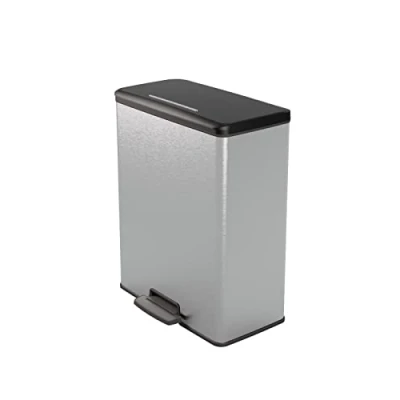 Afbeelding van CURVER Deco afvalemmer, rechthoekig, 65 l, metallic grijs, voor keuken, wasruimte, garage, 486 x 284 615 mm, polypropyleen, 100% gerecycled, versterkte verpakking