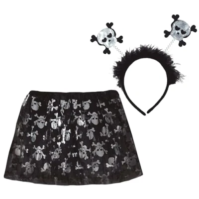Afbeelding van Fiestas Guirca meisjes pirate skulls set tutu en tiara 30 cm Halloween kostuum voor kinderen