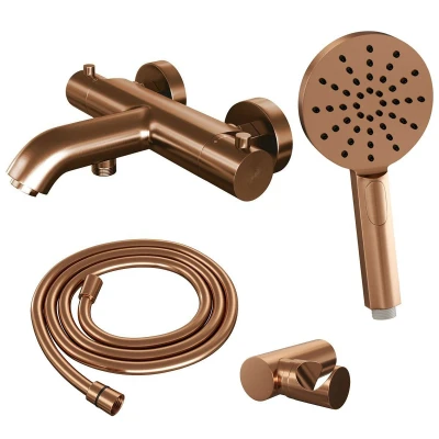 Afbeelding van Brauer Copper Edition Badkraan douchegarnituur handdouche rond 3 standen gladde knop PVD geborsteld koper