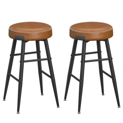 Afbeelding van EKHO Collection barkruk, set van 2, barstoel, keukenstoel, kunstleer, 63 cm hoog, voor keuken, eetkamer, eenvoudige montage, karamelbruin